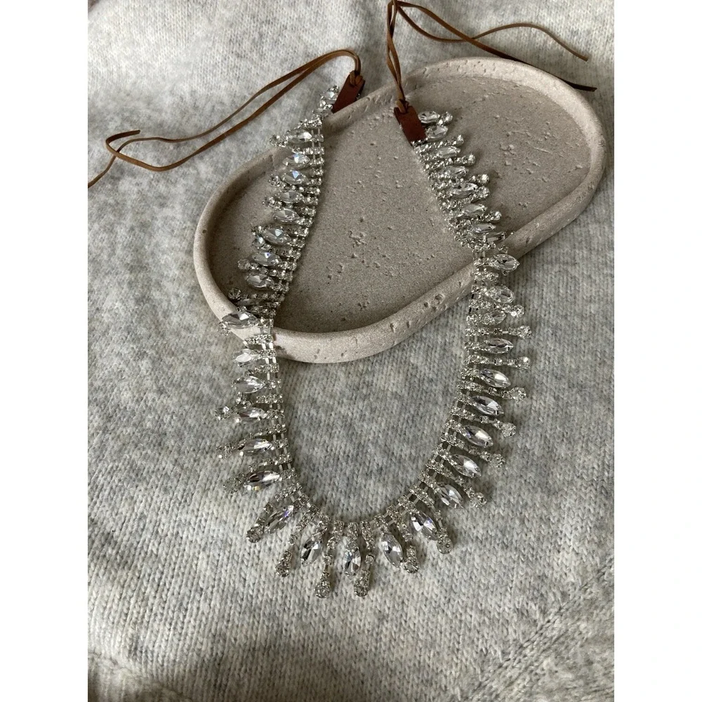 Silver Tone Rhinestone Fringe Belt Tie Boho Statement Bling Glam Festival y2K